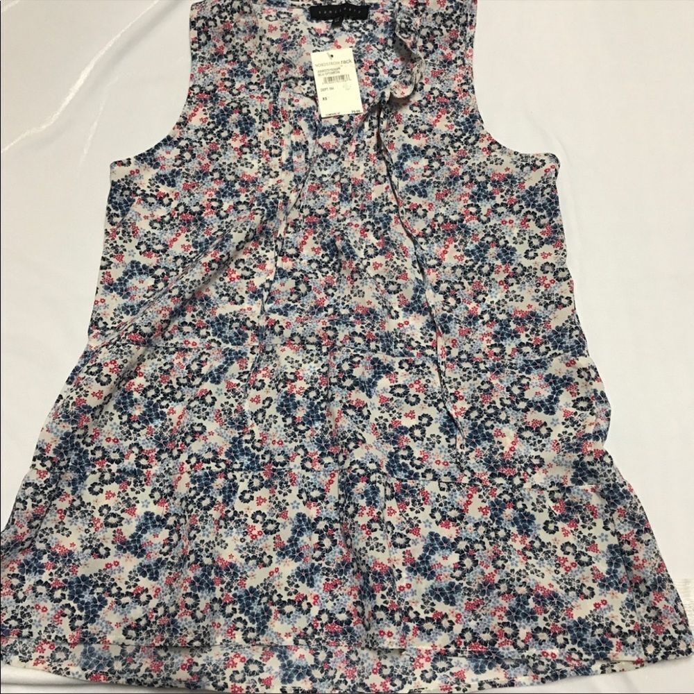 NWT sanctuary blue floral ruffle tank top xs‎